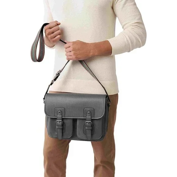 FOSSIL GREENVILLE Gray Leather Travel Courier Messenger Bag - Picture 2 of 11